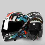 Bluetooth Motorcycle Helmet // Black Visor // Silver + Red + Turquoise (3XL)