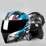 Bluetooth Motorcycle Helmet // Black Visor // Red + White + Blue (M)