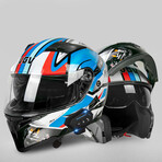 Bluetooth Motorcycle Helmet // Clear Visor // Red + White + Blue (2XL)