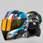 Bluetooth Motorcycle Helmet // Orange Visor // Red + White + Blue (M)