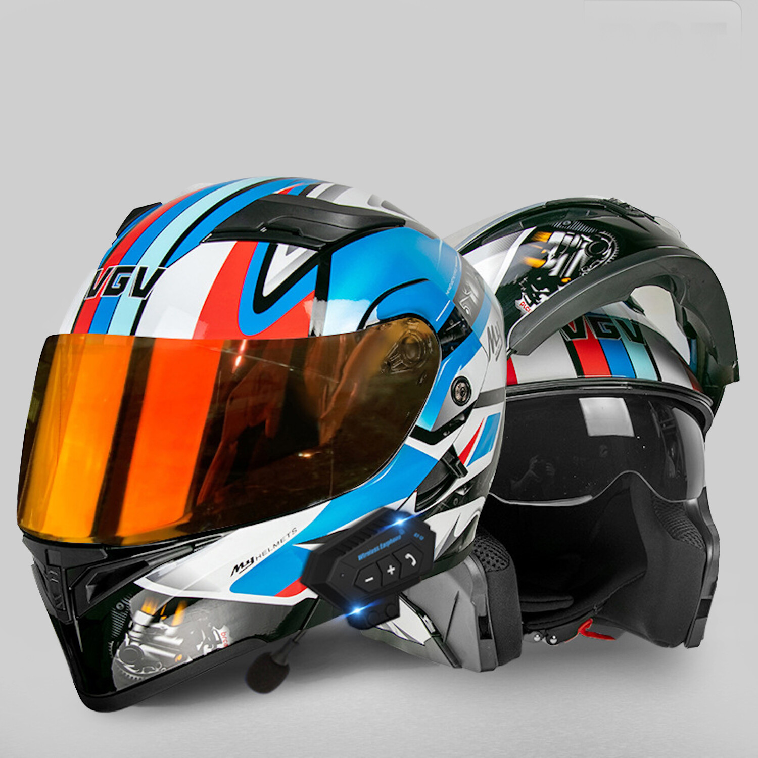Bluetooth Motorcycle Helmet // Burnt Orange Visor // Red + White + Blue (M)  - MotorSpeeders Motorcycle Helmets - Touch of Modern