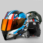 Bluetooth Motorcycle Helmet // Burnt Orange Visor // Red + White + Blue (XL)