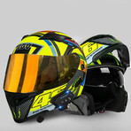 Bluetooth Motorcycle Helmet // Orange Visor // Yellow (L)