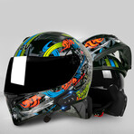 Bluetooth Motorcycle Helmet // Black Visor // Black + Neon (L)