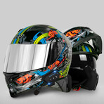 Bluetooth Motorcycle Helmet // Silver Visor // Black + Neon (2XL)