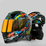 Bluetooth Motorcycle Helmet // Orange Visor // Black + Neon (L)