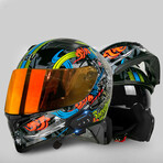 Bluetooth Motorcycle Helmet // Burnt Orange Visor // Black + Neon (M)