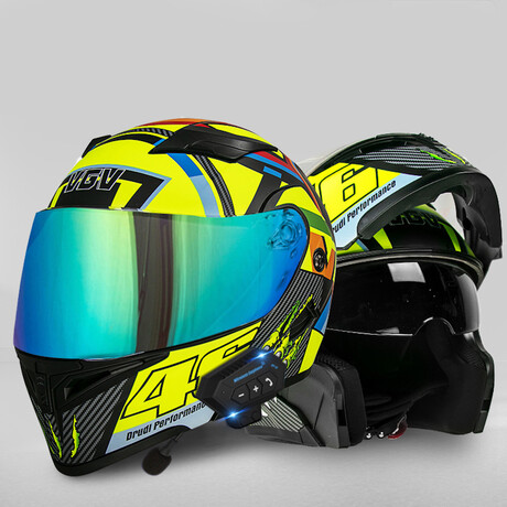 Bluetooth Motorcycle Helmet // Turquoise Visor // Yellow (M)