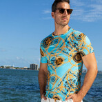 Antique Tile + Chain Motif Graphic Tee // Turquoise (L)
