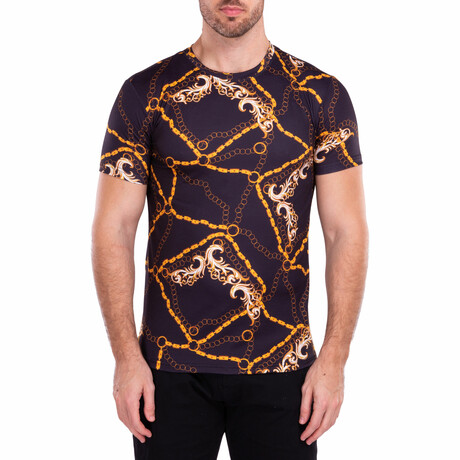 Antique Chains + Flourish Motif Graphic Tee // Black (L)