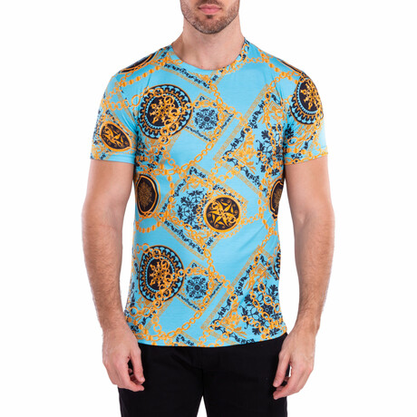 Antique Tile + Chain Motif Graphic Tee // Turquoise (L)