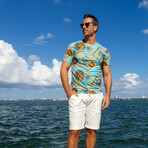 Antique Tile + Chain Motif Graphic Tee // Turquoise (L)