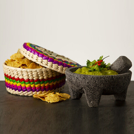 Molcajete in Palm Basket