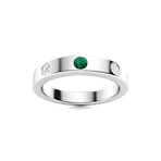 Natural Emerald And SI Diamond Men's Ring // 14k White Gold (Size:7)