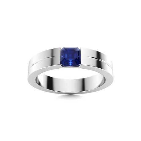 Natural Sapphire Men's Ring // 14k White Gold (Size:7)