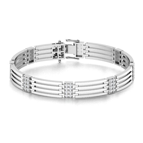 White Topaz Men's Open Box Clasp Bracelet // 14k White Gold