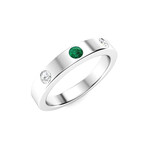 Natural Emerald And SI Diamond Men's Ring // 14k White Gold (Size:7)