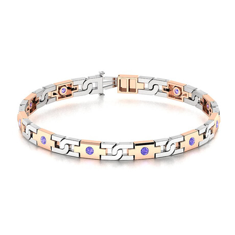 Tanzanite Men's Open Box Clasp Bracelet // 14k White Gold