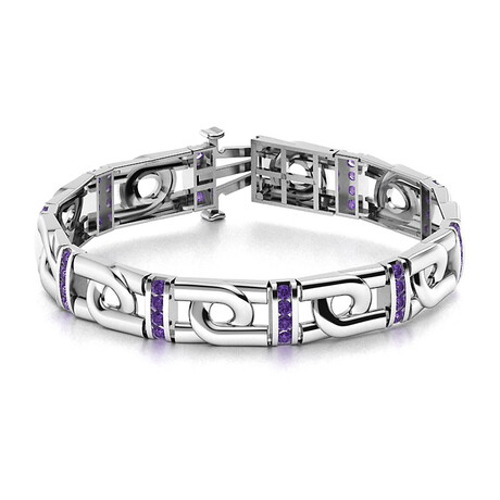 V3 Amethyst Men's Open Box Clasp Bracelet // 14k White Gold