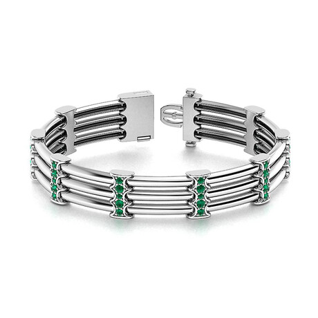 Natural Emerald Men's Open Box Clasp Bracelet // 14k White Gold