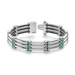 Natural Emerald Men's Open Box Clasp Bracelet // 14k White Gold