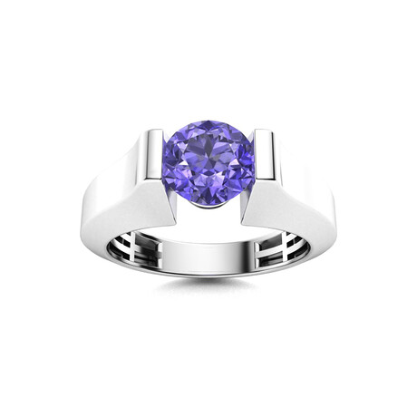 Tanzanite Men's Ring // 14k White Gold (Size:7)