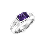 Amethyst And VS Diamond Men's Ring // 14k White Gold (Size:7)