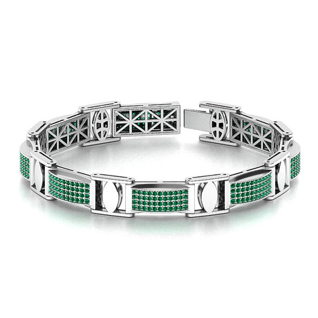 Emerald Men's Open Box Clasp Bracelet // 14k White Gold