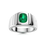 Cushion-Cut Emerald Men's Ring // 14k White Gold (Size:7)