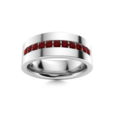 Round Garnet Men's Ring // 14k White Gold (Size:7)