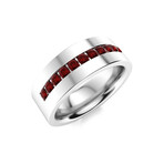 Round Garnet Men's Ring // 14k White Gold (Size:7)