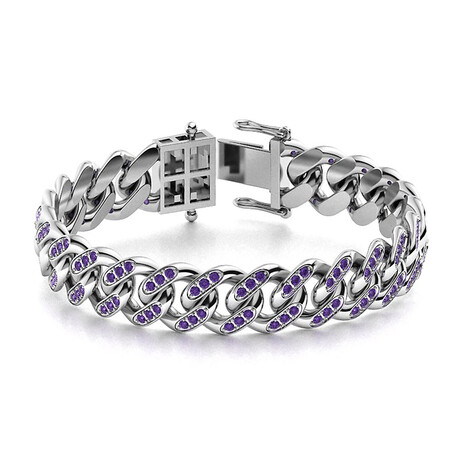 V2 Amethyst Men's Open Box Clasp Bracelet // 14k White Gold