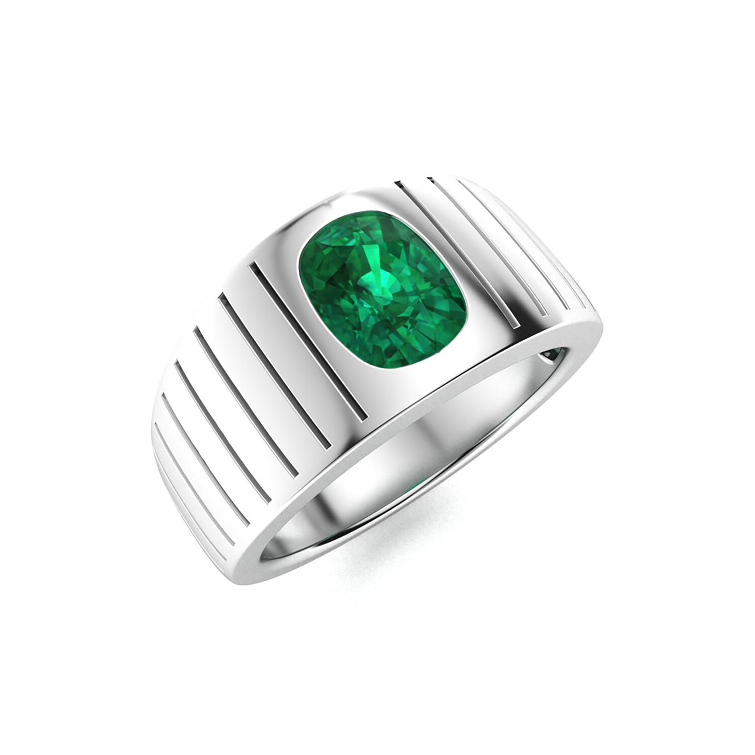 Cushion-Cut Emerald Men's Ring // 14k White Gold (Size:7) - Diamondére ...