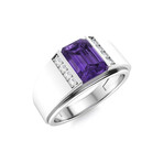 Amethyst And SI Diamond Men's Ring // 14k White Gold (Size:7)