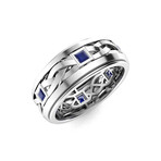 Blue Sapphire Men's Ring // 14k White Gold (Size:7)