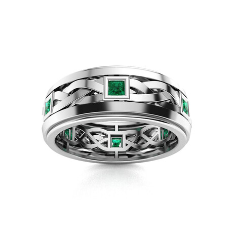 Emerald Men's Ring // 14k White Gold (Size:7)