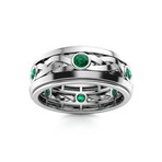 Natural Emerald Men's Ring // 14k White Gold (Size:7)