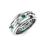 Natural Emerald Men's Ring // 14k White Gold (Size:7)