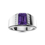 Amethyst And SI Diamond Men's Ring // 14k White Gold (Size:7)