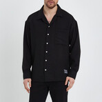 Linen Notched Collar Button-Up Shirt // Black (S)