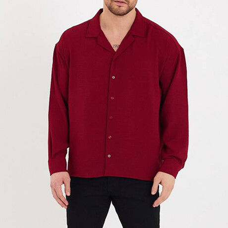 Notched Collar Button-Up Shirt // Claret Red (S)