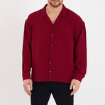 Notched Collar Button-Up Shirt // Claret Red (S)