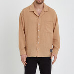 Linen Notched Collar Button-Up Shirt // Soil (S)