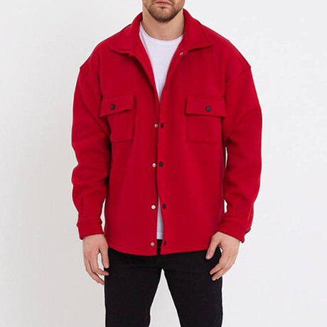Oversize Three Thread  Shirt Jacket // Red (S)