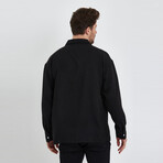Linen Notched Collar Button-Up Shirt // Black (S)