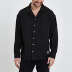 Linen Notched Collar Button-Up Shirt // Black (S)
