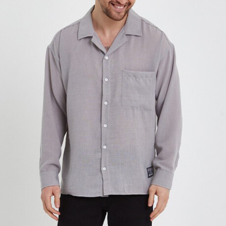 Linen Notched Collar Button-Up Shirt // Gray (S)