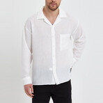 Linen Notched Collar Button-Up Shirt // White (S)