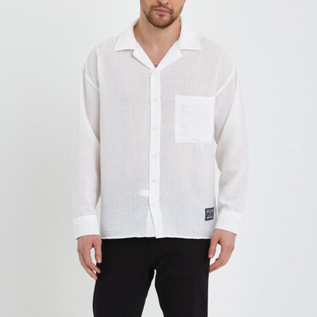 Linen Notched Collar Button-Up Shirt // White (S)