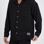 Linen Notched Collar Button-Up Shirt // Black (S)